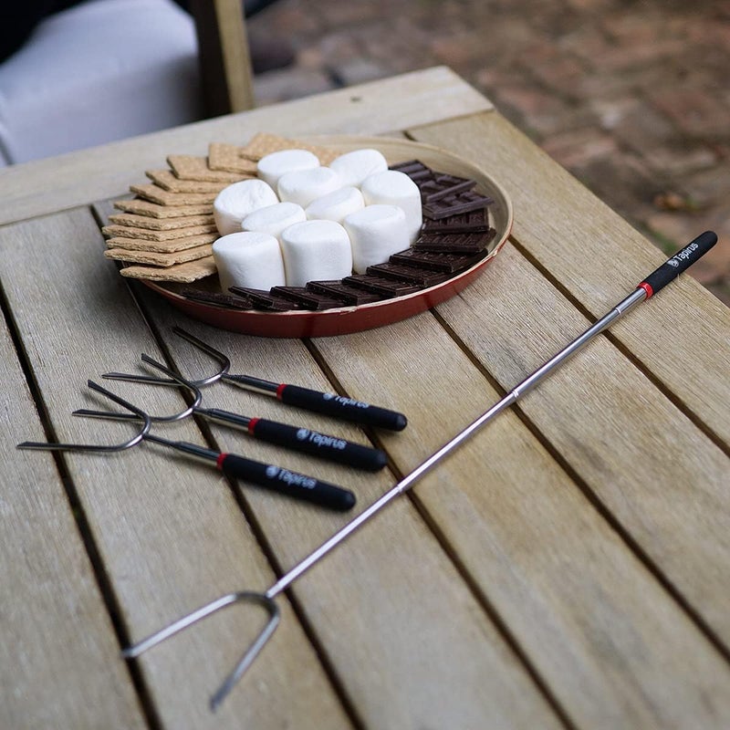 Tapirus Marshmallow Roasting Sticks | Set of 4 Extra Long Retractable Campfire Sticks | Protect Kids with Insulated Handles | Extendable Smore & Hot Dog Skewers | Heavy Duty Metal Camping Accessory - Image 4